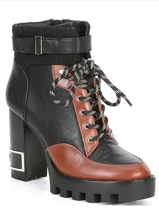ANTONIO MELANI Shoes - ANTONIO MELANI Perline Black and Brown Leather Lace-Up Lug Heel Ankle Boots